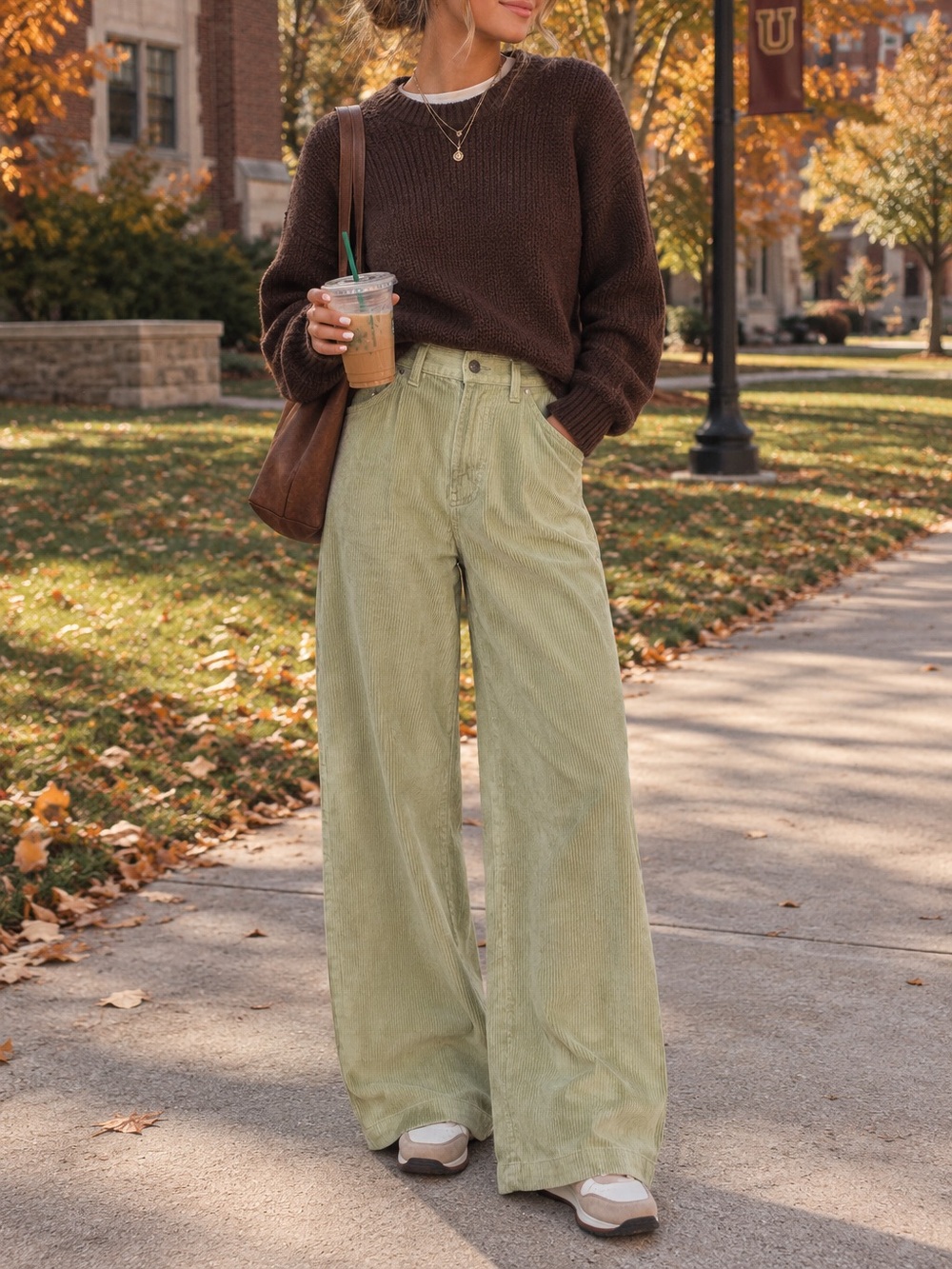 BDG High & Wide Leg Corduroy Pants Light Olive Green Fall Urban Outfitters 24